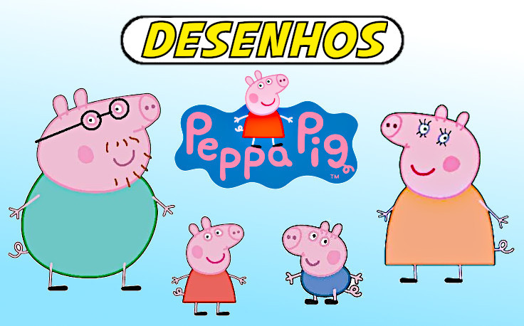 Pintar Desenhos da Porquinha Peppa, Colorindo Peppa Pig Papai Pig e George